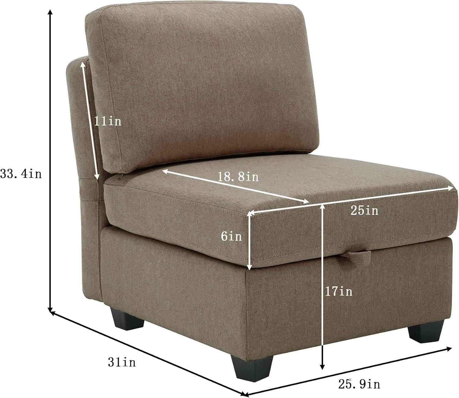 Reversible Sectional Sofa Modern Modular Sectional Couch with Chaise U Shaped Corner Sectional 5 Seater Modular Sofa with Storage Seats, Adjustable Arms and Backs - Brown