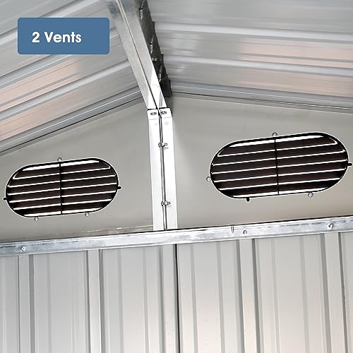 Industrial Outdoor Large Metal Storage Shed 6x8Ft, Anti UV Galvanized Steel Storage House with 4 Vents and Double Sliding Door, Weather-Resistant for Backyard, Patio, Lawn