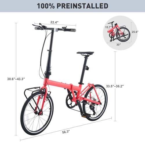 Viribus Folding Bike, 20 Inch Folding Bicycle for Adults, Teenager, Boys and Girls, 7 Speed Lightweight Foldable Bike with Front Racks for Commuting, Adult Bike Foldable Bicycle for City Travel