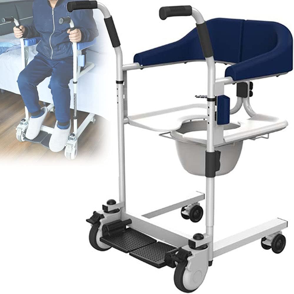 KOHARA Patient Moving Chair Handicapped Elderly Bath Chair Easy Transfer to Toilet and Bathroom, with Removable Cushion and Commode, Multi-Function Patient Wheelchair,Brown