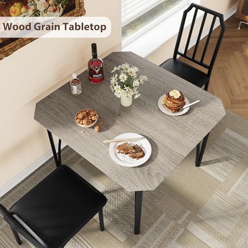 GAOMON Dining Table Set for 2, Kitchen Table and Chairs with Chamfer Design, 3 Piece Dining Room Set with Cushion Seats for Small Spaces, Home Kitchen, Apartment - Rustic Brown