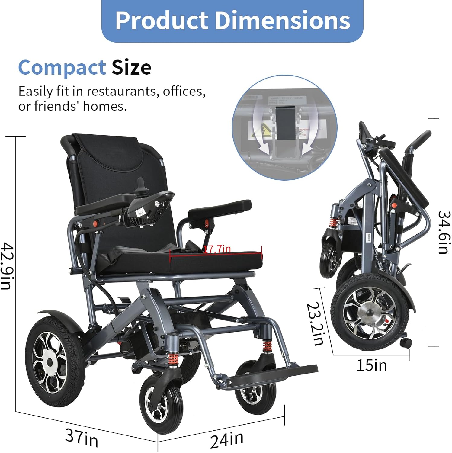Electric Wheelchair for Adults Lightweight Foldable,Intelligent Power Wheelchairs with 500W Motor,All Terrain Motorized Power Wheelchairs for Seniors,Portable Folding Electric Wheelchair-Weight 50lbs