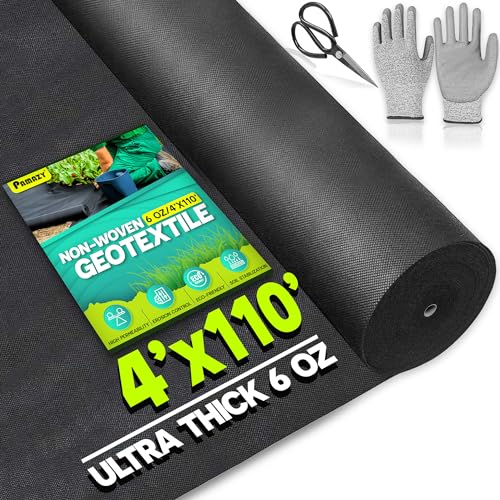 PAMAZY Non Woven Geotextile Fabric (Gloves & Scissors Included), 50 Years Fabric, Heavy Duty Drainage Fabric for French Drains, Landscaping, Driveway, Weed Control, Construction, Underlayment