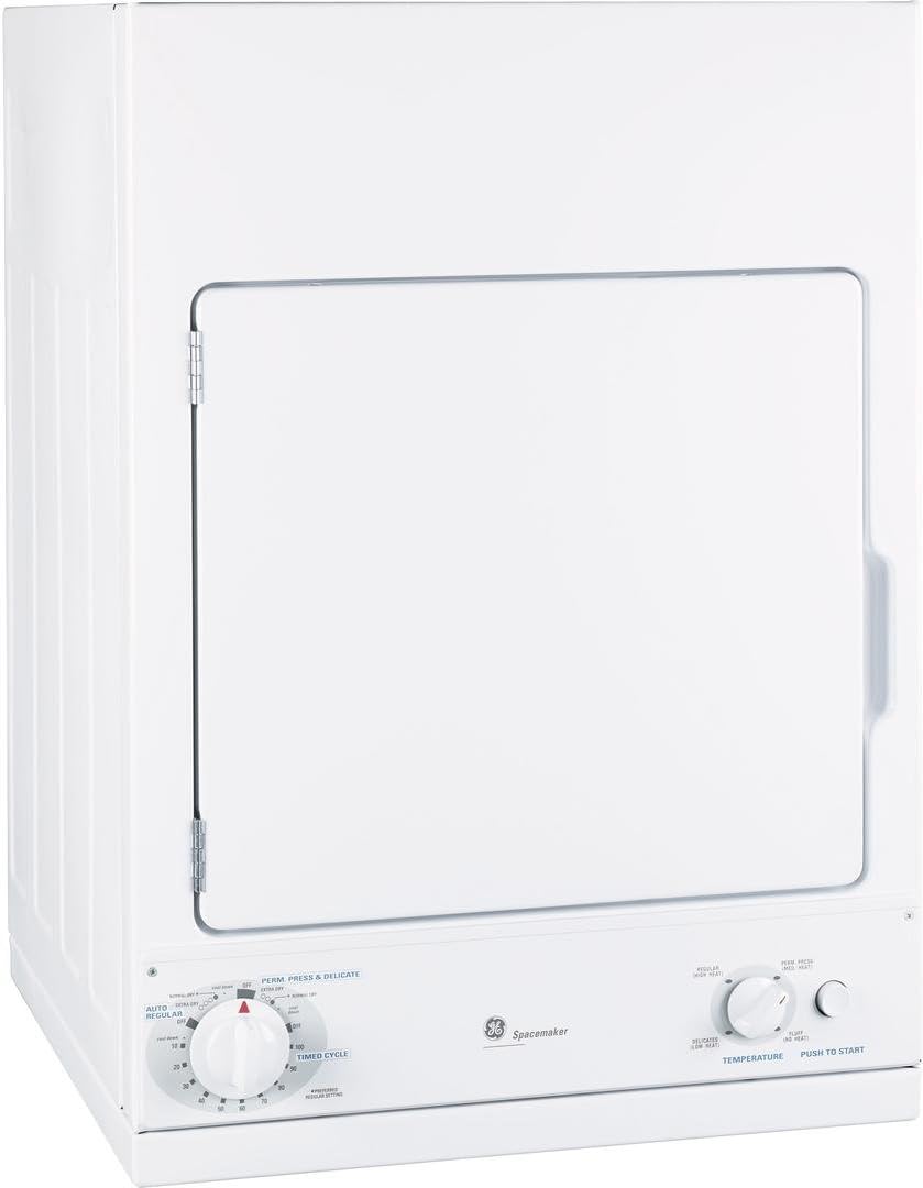 GE DSKS433EBWW Spacemaker 3.6 Cu. Ft. White Stackable Electric Dryer