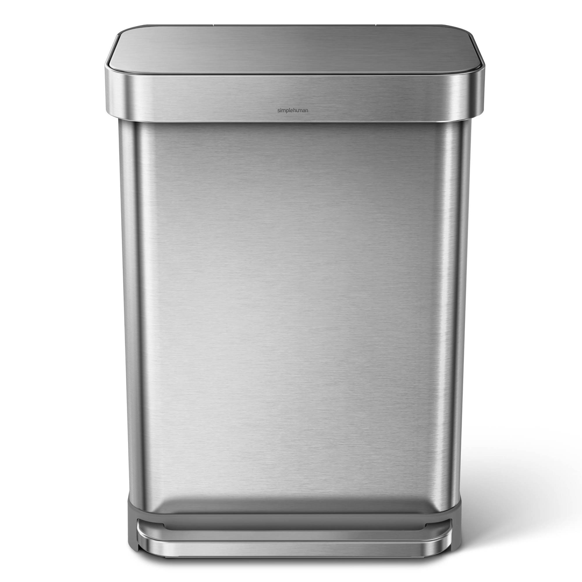 simplehuman 55L Rectangular Step Trash Can Brushed Silver