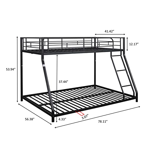 RUNNA Metal Twin Over Full Bunk Bed with Trundle and Two-Side Ladders,for Kids Girls Boys Teens Adults Bedroom Use (Black@Ladder/, Twin Over Full)