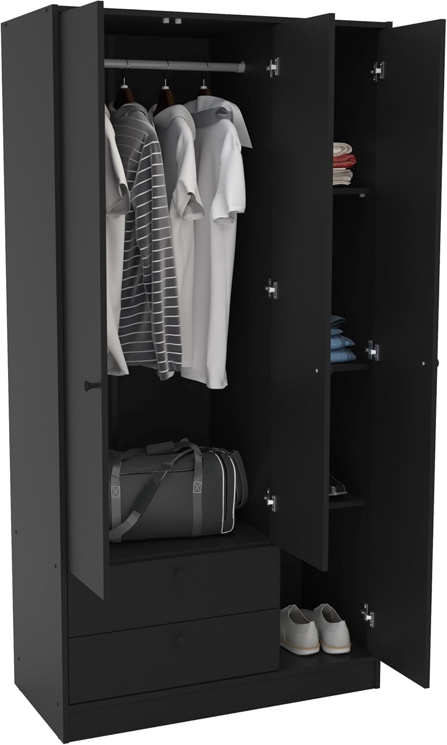 Denmark Engineered Wood 3-Door and 2-Drawer Wardrobe in Black