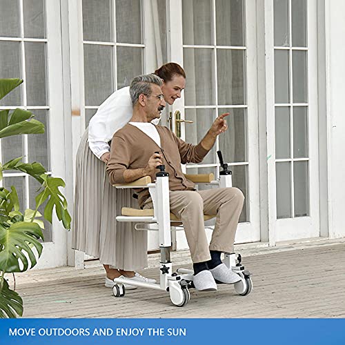 Multi-Function Patient Wheelchair, Patient Moving Chair Handicapped Elderly Bath Chair Easy Transfer to Toilet and Bathroom, with Removable Cushion and Commode-Hydraulic