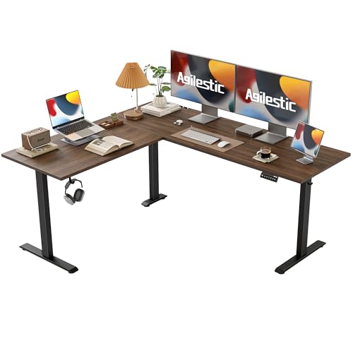 Agilestic L Shaped Electric Standing Desk with 2 Drawers, 63 Inch Ergonomic Adjustable Height Desk with Storage, Corner Desk Sit Stand up Computer Table for Work Office Home, Rustic Brown