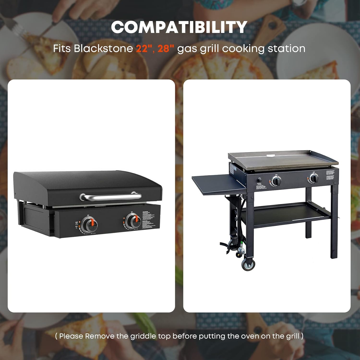 Stanbroil Outdoor Pizza Oven Pizza Maker for Blackstone 22", 28" Tabletop Griddles Cooking Station, Blackstone Flat Top Gas Grill Accessories with Temperature Gauge, 17.3 in. x 12 in. Pizza Stone