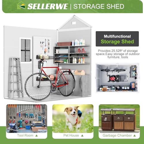 8x6x7 FT Resin Storage Shed, Waterproof Outdoor Storage Shed w/Floor, 2 Windows, Double Lockable Doors & Vents, Tool Shed for Patio Garden, Lawn, Backyard, Dove Grey