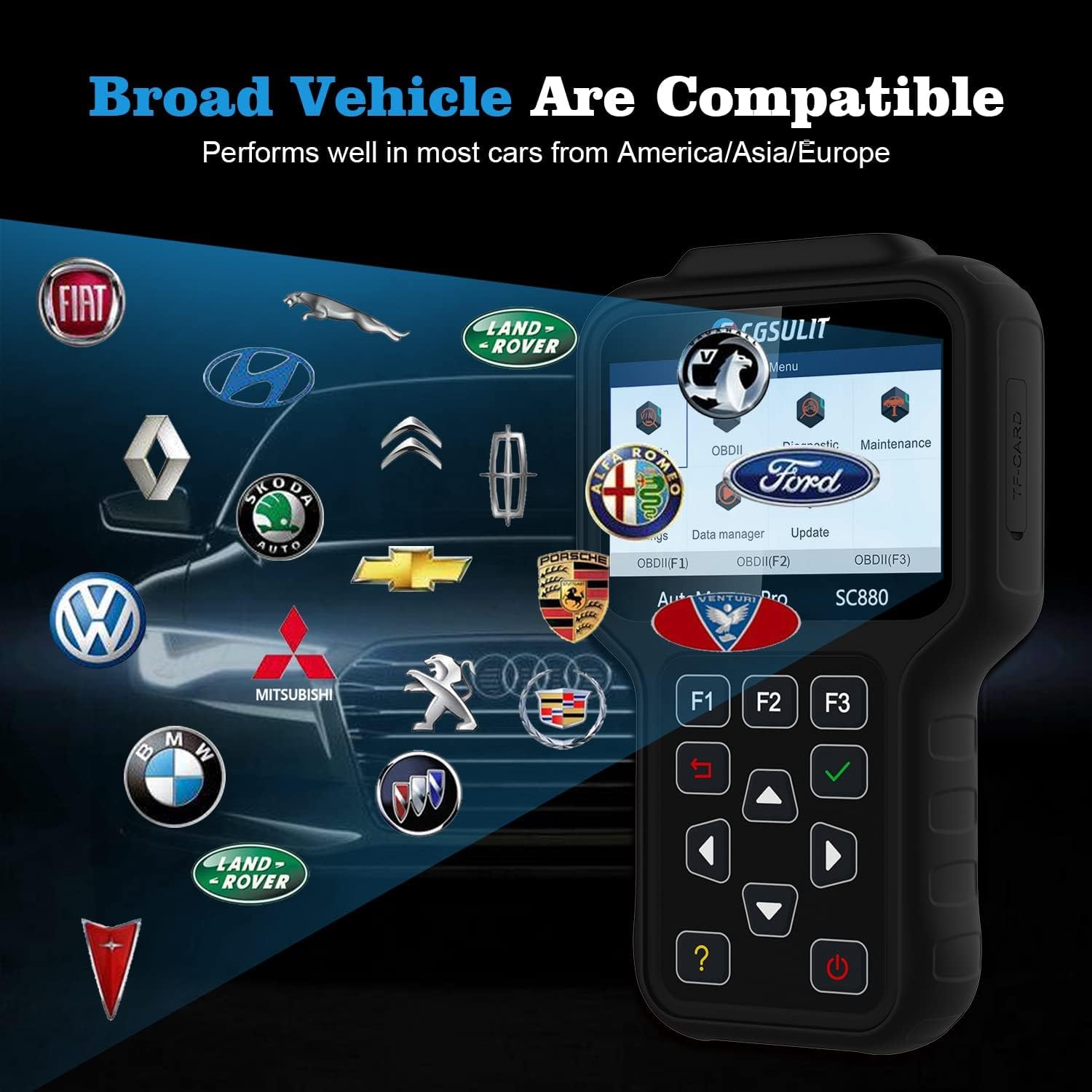 Code Reader Scan Tool for All Cars, CGSULIT SC880 Professional Full System Automotive Scanner Auto Check Fault Code Reader, Vehicle OBD2 Diagnostic Tool with EPB ABS SAS SRS Transmission Reset