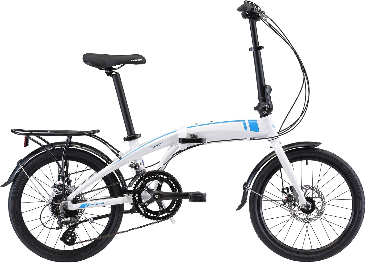 Kespor Adult Folding Bike, 20-inch Wheels, Rear Carry Rack, Shimano 16 Speed, Disc Brake