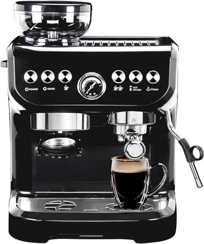 Espresso Machine 15 Bar, Coffee Maker With Milk Frother Steam Wand, Built-In Bean Grinder, Combo Cappuccino Machine with 70oz Removable Water Tank (ABS high-strength plastic shell)