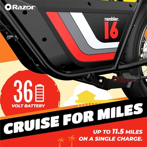 Razor Rambler 16 – 36V Electric Minibike with Retro Style, Up to 15.5 MPH, Up to 11.5 Miles Range & Retrospec Dakota Bicycle/Skateboard Helmet for Adults - Commuter, Bike, Skate, Scooter
