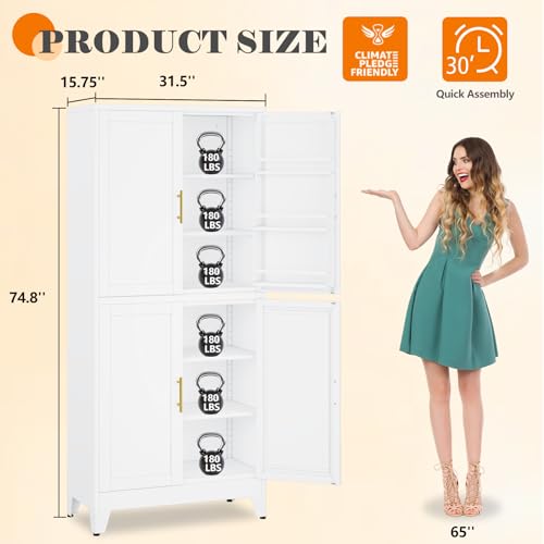75.2" Tall Metal Pantry Cabinet, Storage Cabinets with 4 Door and 4 Adjustable Shelves, Black Kitchen Pantry Storage Cabinet, Freestanding Cupboard for Kitchen Dining Room Living Room Bathroom