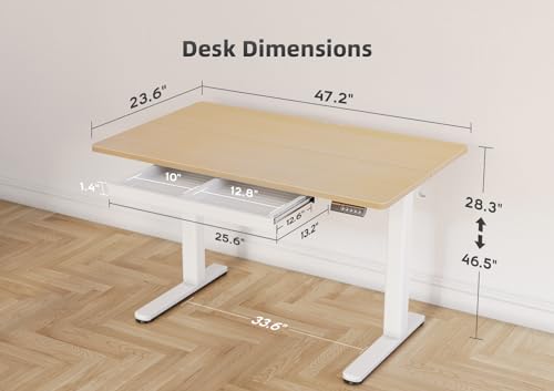 Standing Desk with Drawers, 48 x 24 Inch Adjustable Height Stand Up Desk, Electric Sit Stand Computer Desk for Home Office, Rustic Brown