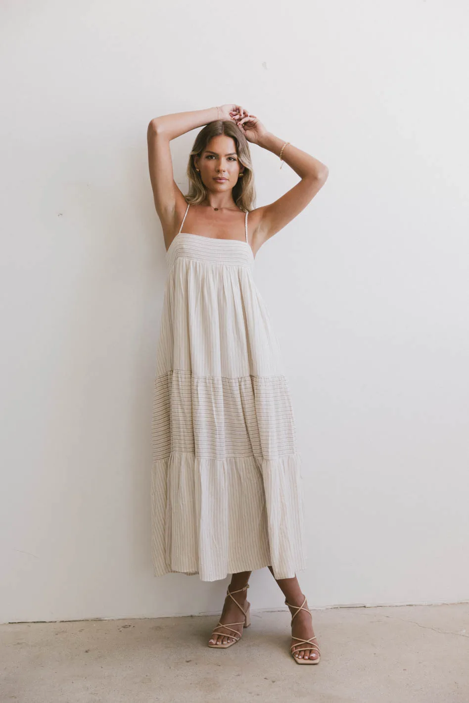 Demi Striped Midi Dress in Natural - FINAL SALE