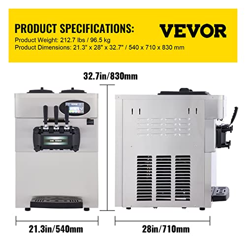 VEVOR Commercial Soft Ice Cream Machine 3 Flavors for Restaurants Snack Bar