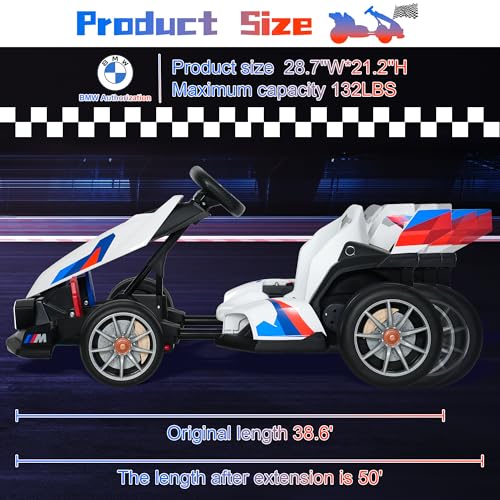 Licensed BMW Electric Go Kart for Kids Ages 6-12, 24V 9AH Drift Kart with Two 200W Motors, LED Lights, Drift Mode& 2 Speed Modes, Adjustable Seat (White)