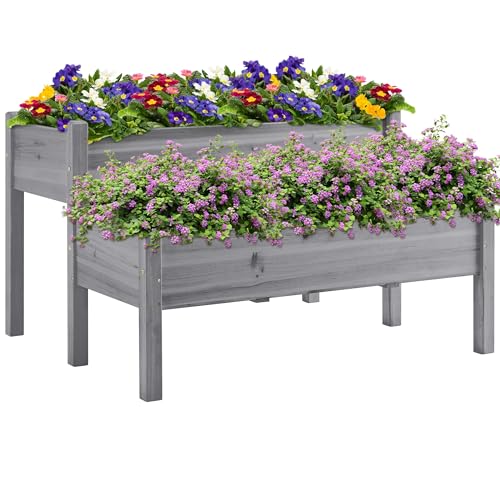 Topeakmart 2-Tier Elevated Stand Raised Bed Planting Planter Bed Box for Flower Vegetable Gardening Outdoor, Gray