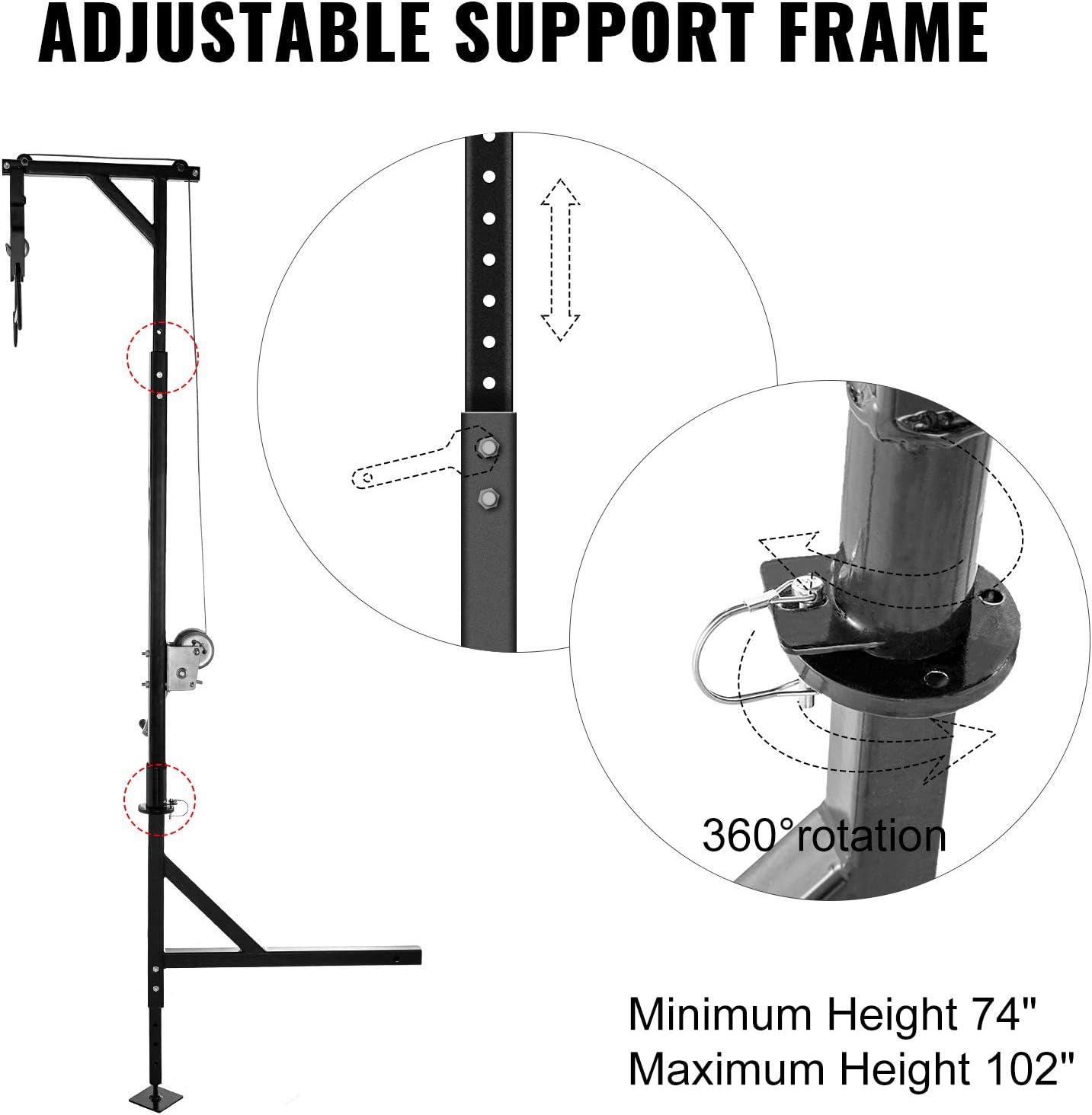 VEVOR Hitch Mounted Deer Hoist, 500lbs Capacity Hitch Game Hoist, 2'' Truck Hitch Deer Hoist with Winch Lift Gambrel Set, Foot Base, Adjustable Height and 360 Degrees Swivel for Hunting, Hanging