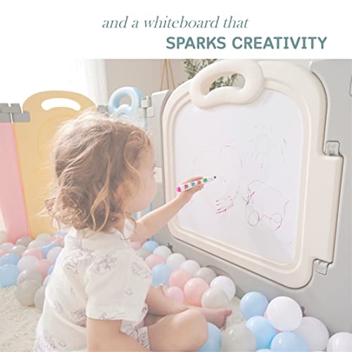 Fortella Cloud Castle Foldable Playpen, Baby Safety Play Yard with Whiteboard and Activity Wall, Indoors or Outdoors (Gray, 14 Panel)