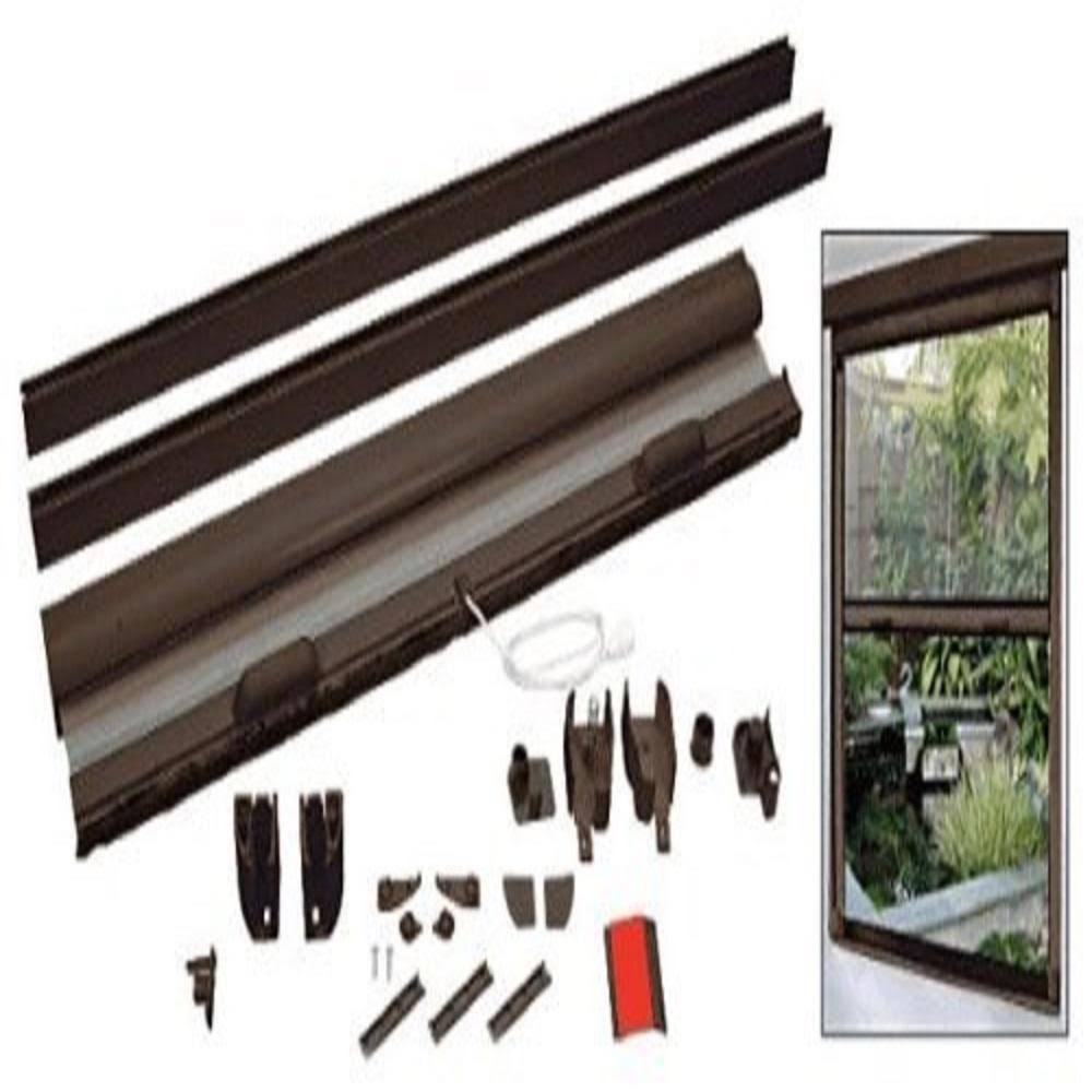 Retractable Bug Screen 73 in. x 67 in. Adjustable Width/Height Bronze Aluminum Vertically Retractable Insect Screen/Frame Kit, A