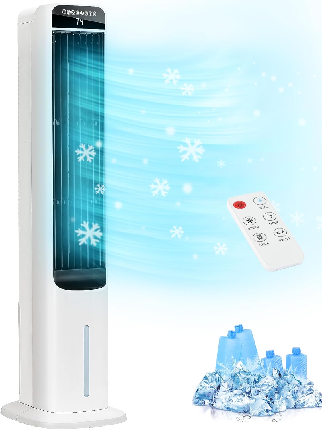 MEPTY Evaporative Air Cooler, Cooling Fans that Blow Cold Air with 84°Oscillation, 12H Timer, 3speeds&Modes, Air Cooler with Remote Control, Swamp Cooler Like Tower Fan for Bedroom, Office, Kitchen