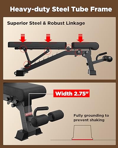 Foldable Weight Bench - Adjustable Bench for Full Body Workout, Fully Upright Backrest Design, Multi-Purpose Incline Decline Bench - 2025 Version Black