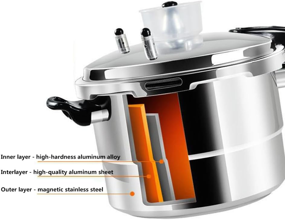 8QT Aluminum Pressure Cooker Thickened Pressure Cooker with Pressure Regulator Fast Cooking Universal Gas Induction Cooker 2-3 Members Use