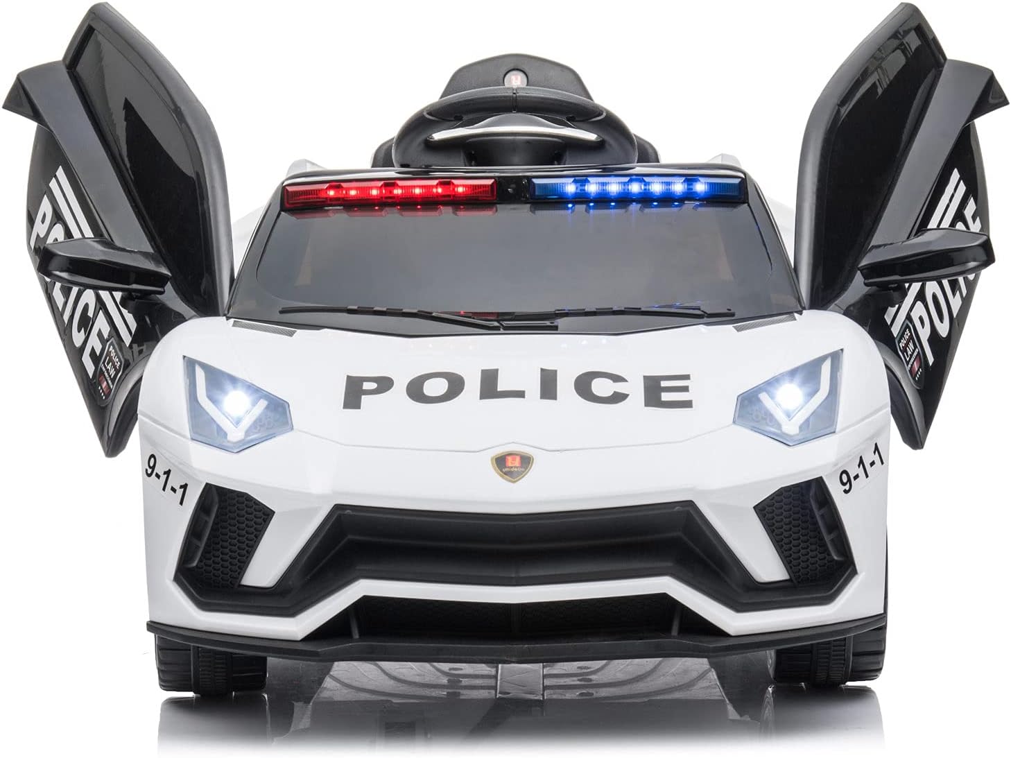 u URideon Kids Ride On Police Car, 12V Electric Sports Car Toys with Remote Control, Siren, Flashing Light,Music,Battery Powered (Black)