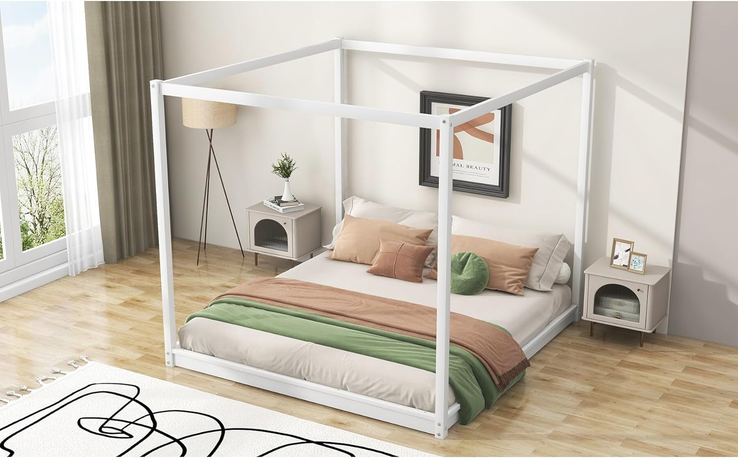 White Pine Wood Canopy Platform Bed Support Legs Modern Contemporary Includes Hardware
