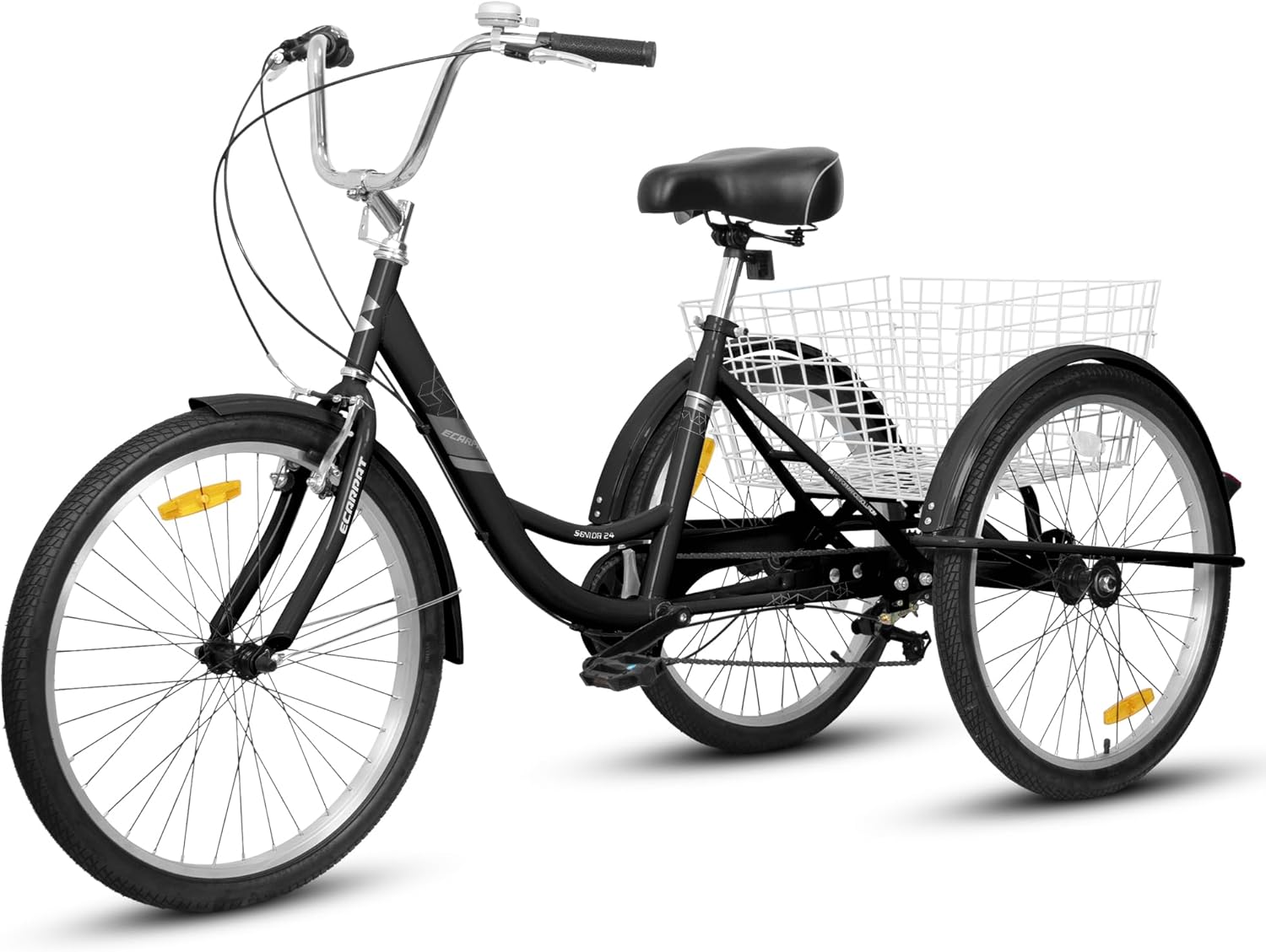 Adult Tricycles 7 Speed,Three-Wheeled Bicycles,Cargo Tricycle with Large Shopping Basket,Adult Cruise Trike 24 inch 3 Wheel Bikes for Seniors,Women,Men,Black