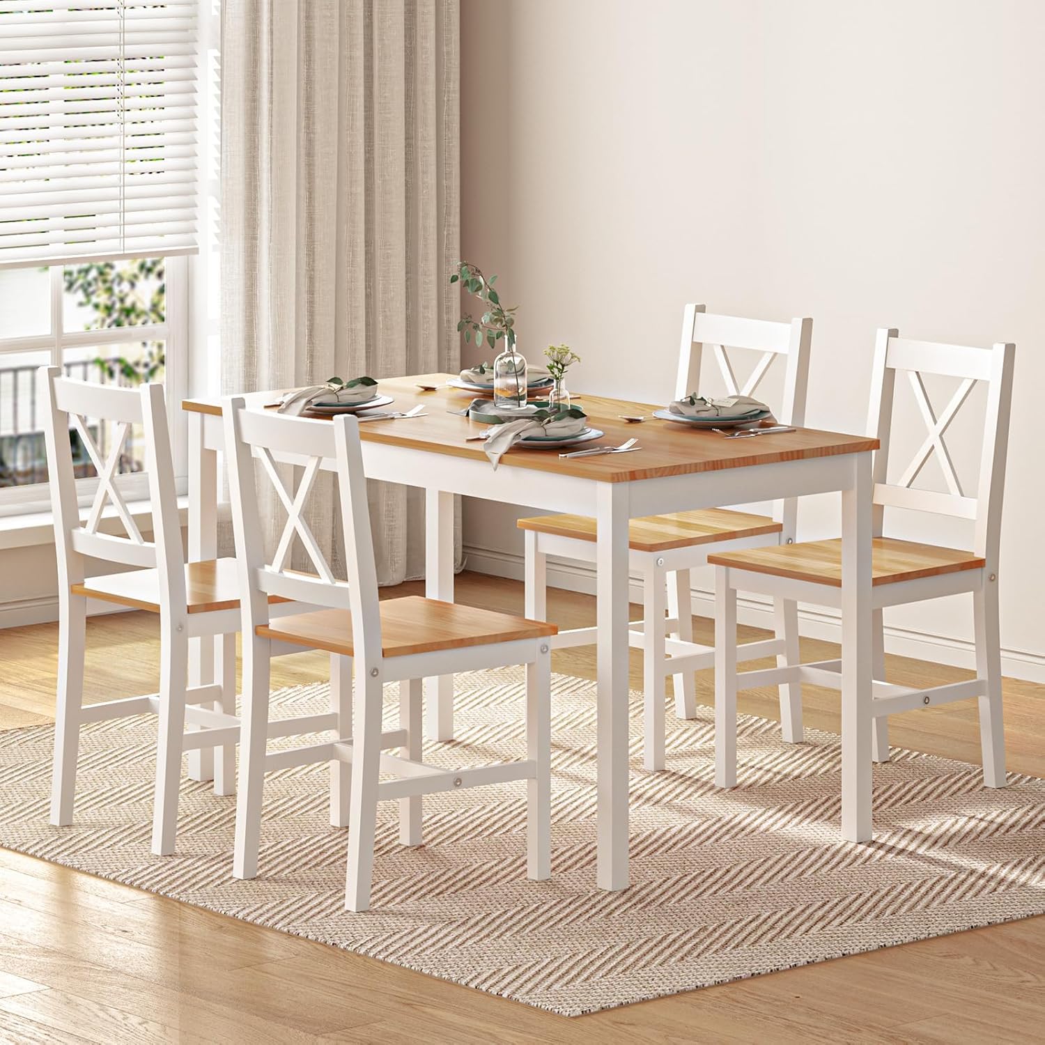 sogesfurniture Kitchen Table and Chairs for 4, Space-Saving 5-Piece Wood Kitchen Dining Table Set with 4 Chairs for Kitchen Dining Room Restaurant Small Space, White&Oak