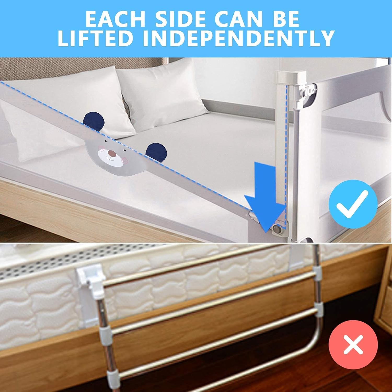 RDHOME 47 Bed Rails for Toddlers Vertical Lifting Bed Guardrail for Kids, Extra Tall Collapsible Baby Bed Rail Guards Fits Three Quarters Bed(1 Side)