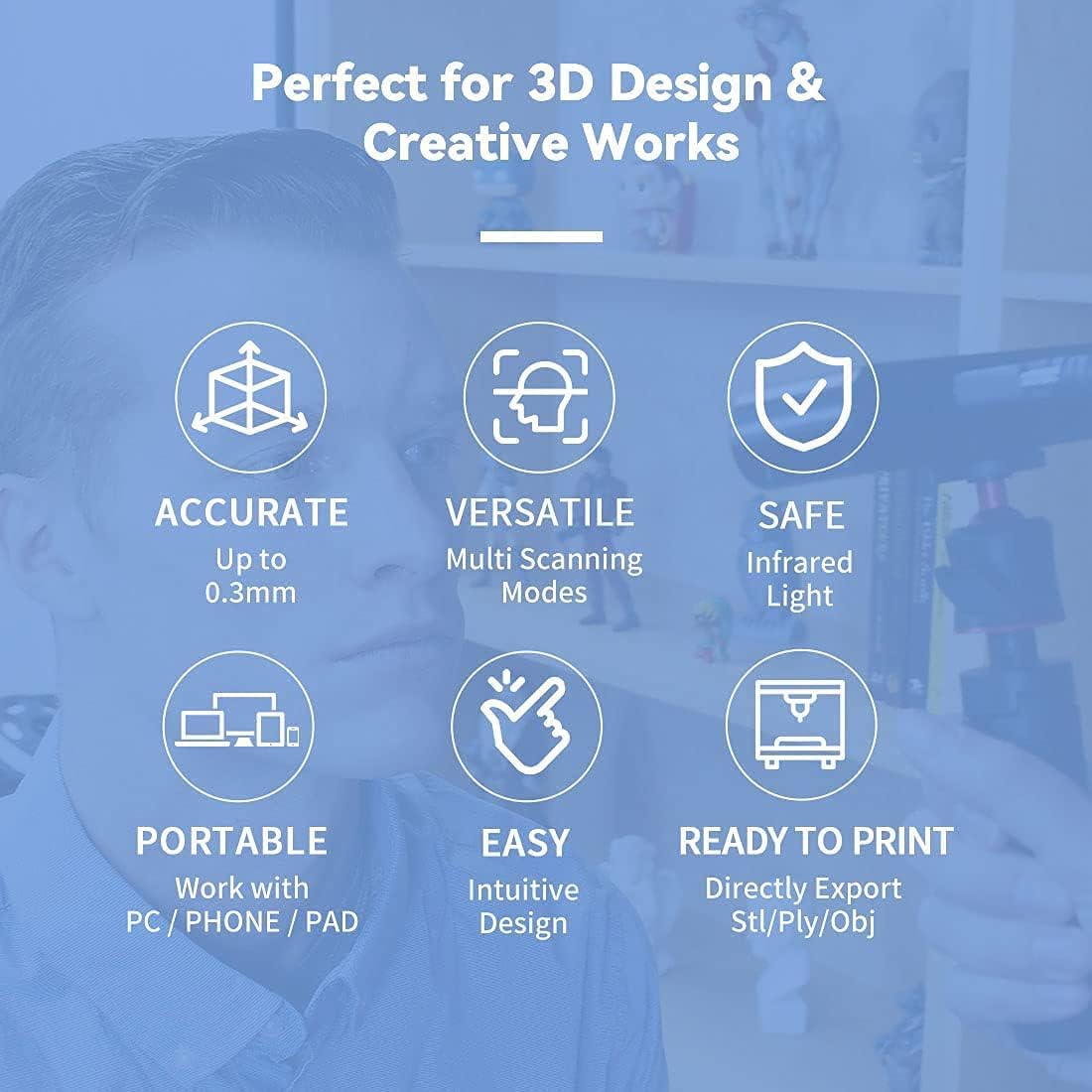 Revopoint POP A3 3D Scanner, Black - with Turntable 0.3mm Accuracy 8 Fps Scan Speed Desktop and Handheld Fixed/Auto Scan Mode for Face and Body Scanning Modes for Color 3D Printing