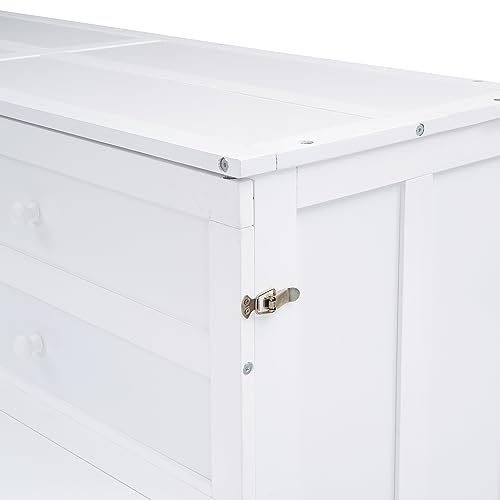 Queen Size Murphy Bed with Bookcase, Bedside Shelves and a Big Drawer, Wood Murphy Bed Wall Bed Folding Wall Bed for Home Office or Small Room, White