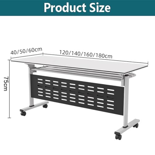 Folding Conference Room Tables with Silent Wheels| Foldable Flip Top Office Meeting Table| Mobile Seminars Dynamic Meetings Training Tables for Offices, Classrooms, Meeting Room(White,47x16x30in)