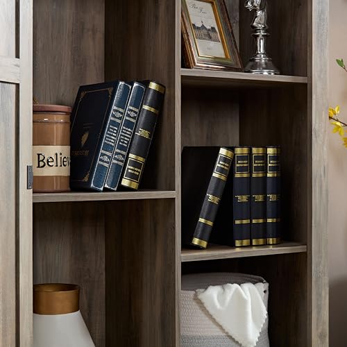 Rustic Farmhouse Tall Storage Cabinet Bookcase with Sliding Barn Door, Adjustable Shelf, Pantry Cupboard Kitchen Organizer Furniture Home Drawer Shelves