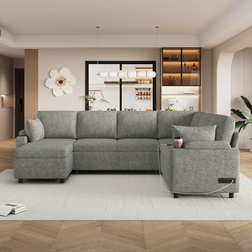 Oversized U-Shaped Sectional Sofa Couch Plush Corduroy Upholstered Modular Deep Seat Sofa&Couch Sectional W/Right Facing Chaise Lounge and 7 Toss Pillows for Home Apartment Living Room Furniture Sets