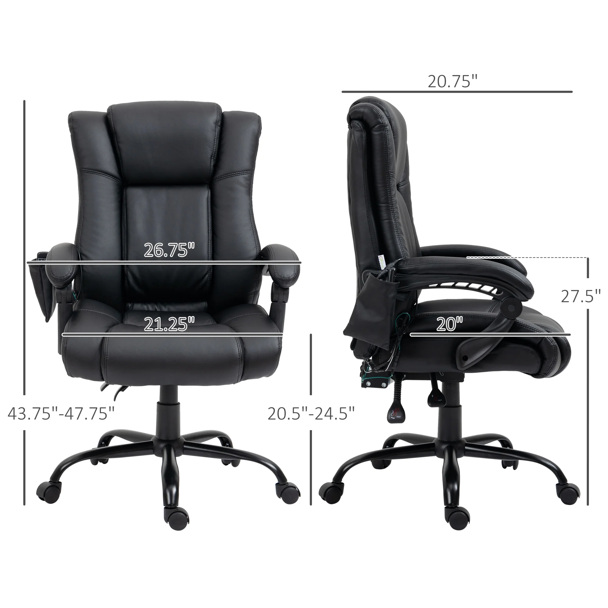 Vinsetto PU Leather Executive Office Chair with Vibration Massage, Black