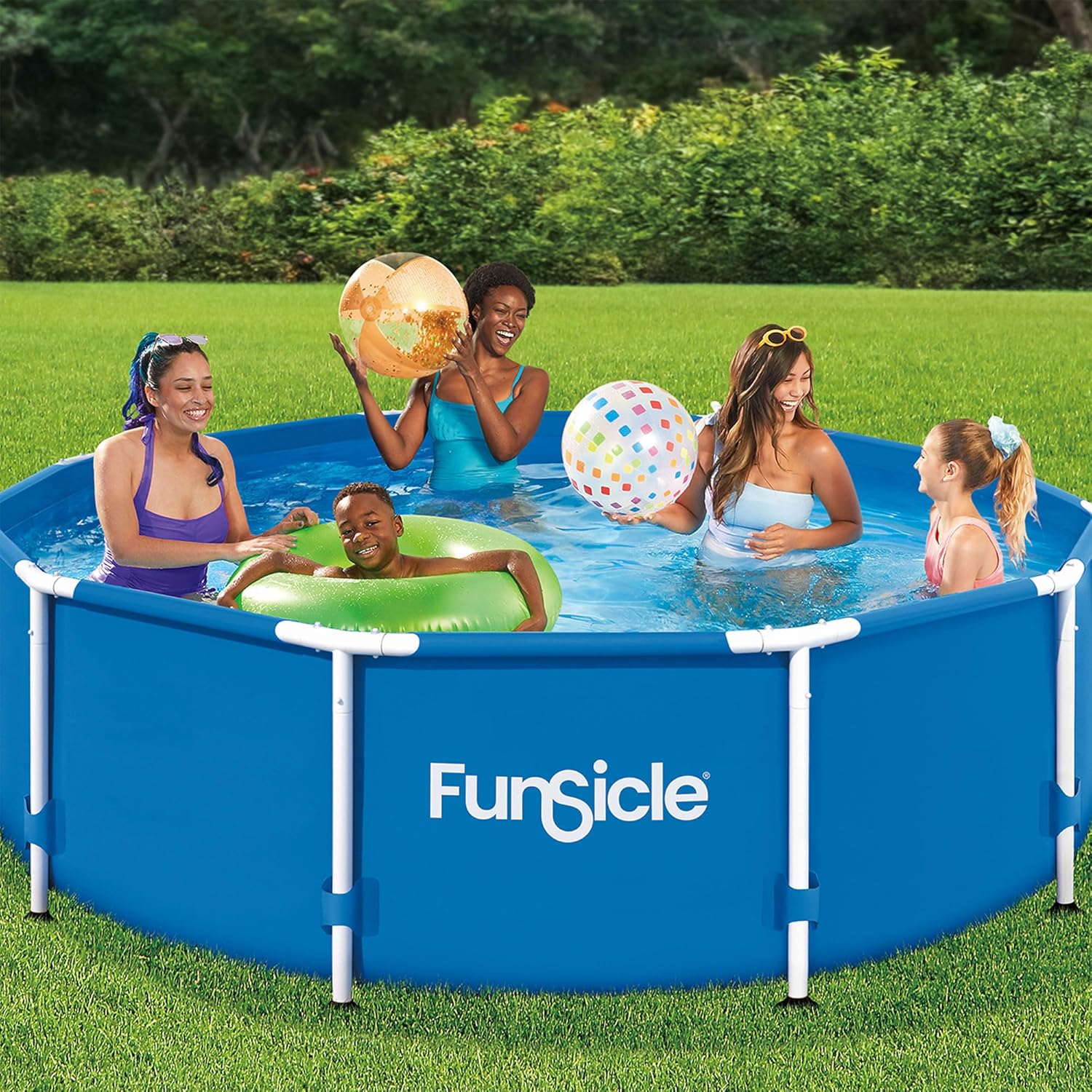 Funsicle 10' x 30" Outdoor Activity Round Metal Frame Above Ground Swimming Pool Set with 10' Secure Debris Pool Cover & SkimmerPlus Filter Pump, Blue