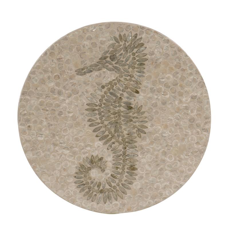 Riverbay Furniture Capiz Mosaic Seahorse Metal Accent C Table in Gold