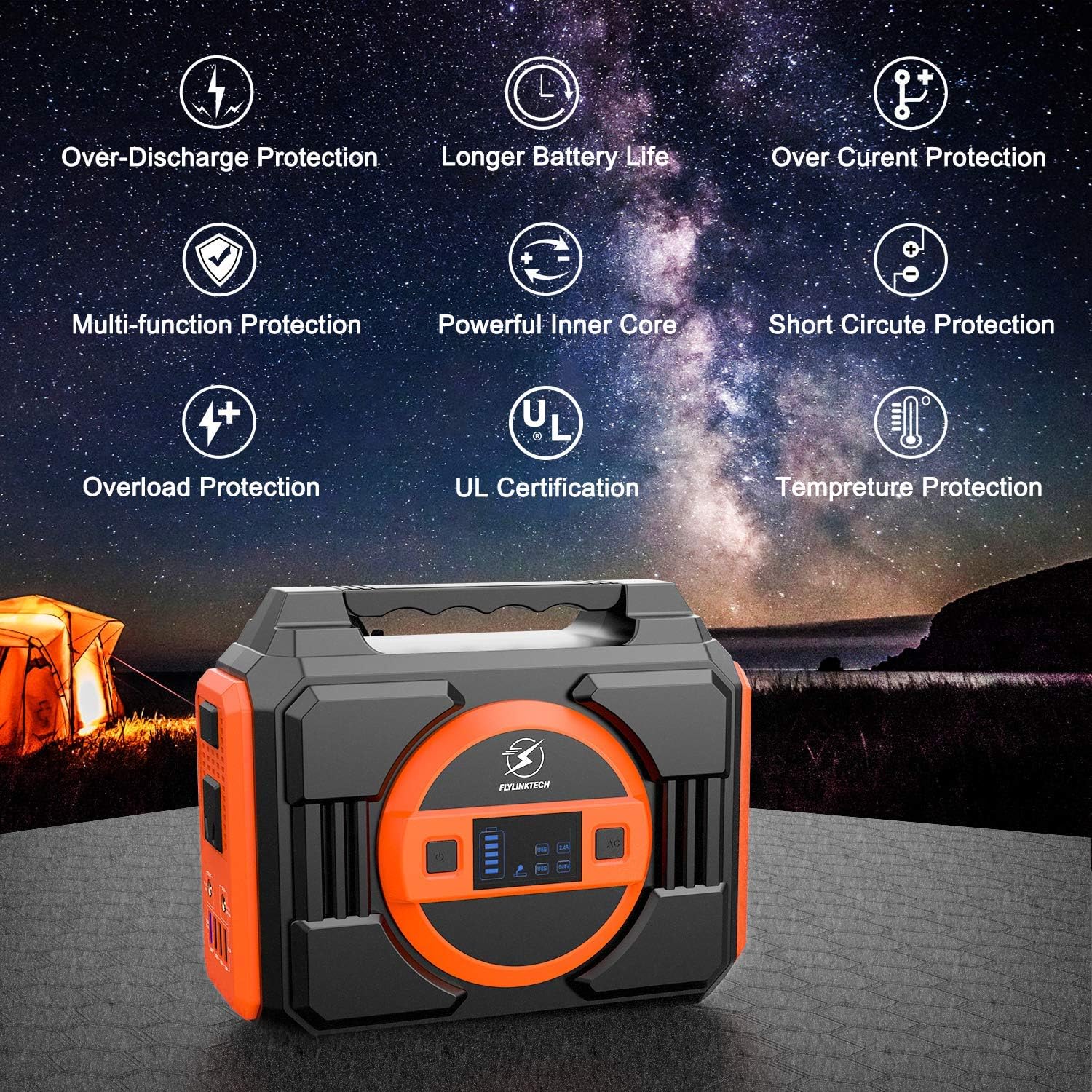 Portable Power Station 300W, FLYLINKTECH 75000mAh 277.5Wh Battery Power Station for Camping Home Use CPAP, Emergency Backup Lithium Battery Power Supply with LED Flashlight 2 AC Outlets 2 DC 4 USB Ports