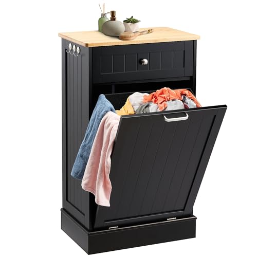 13 Gallons Tilt Out Trash Cabinet Kitchen Waste Bins Free Standing Laundry Hamper Recycling Cabinet Trash Can Holder with Hideaway Drawer Pet Proof Trash Can for Living Room, White
