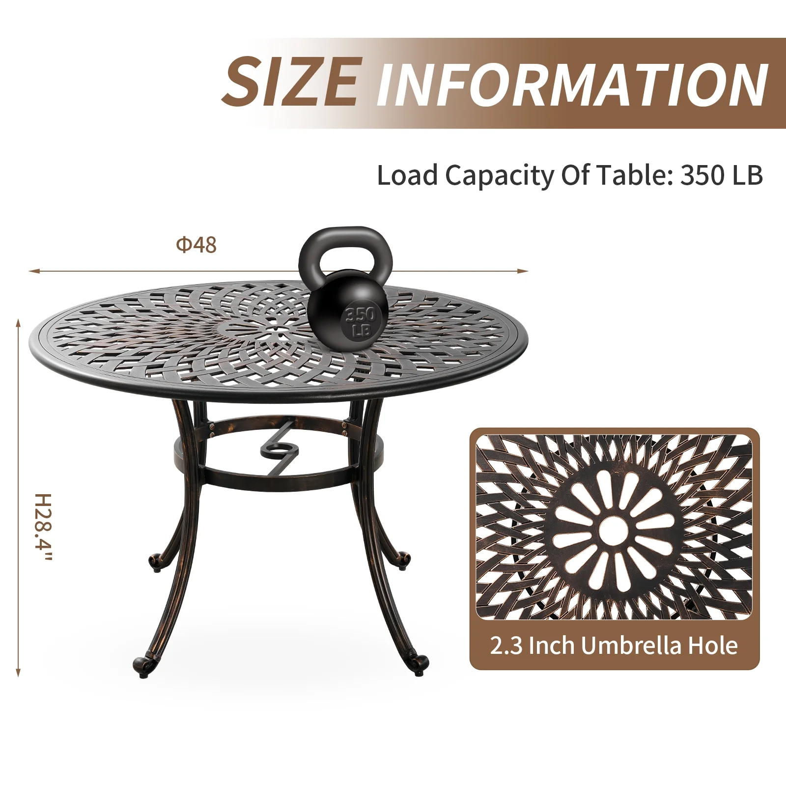 PATIO-IN 5 Piece Outdoor Patio Dining Sets Cast Aluminum Bistro Round Table and Chair Set with Umbrella Hole,Patio Furniture Set for Garden,Bronze