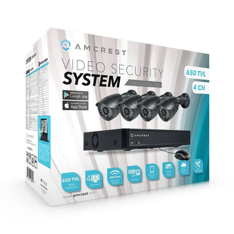 Amcrest 4-Channel 650TVL DVR Security System with 4 Weatherproof Bullet Cameras