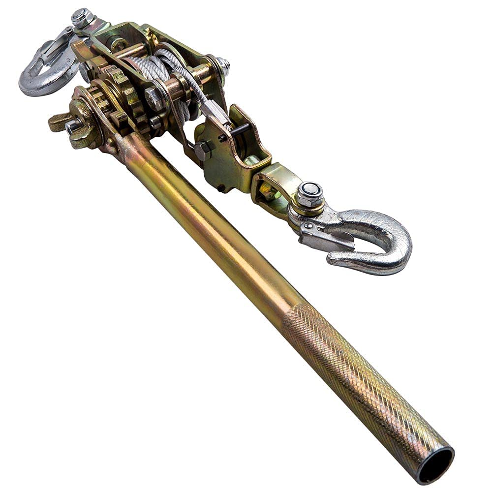 RLOZUI Heavy Duty Hand Puller with Cable Rope 2 Ton Hand Puller Come Along Cable Hoist Hooks 4400LB W/Heavy Duty Metal Gear for Lifting Pulling Construction Pack of 2