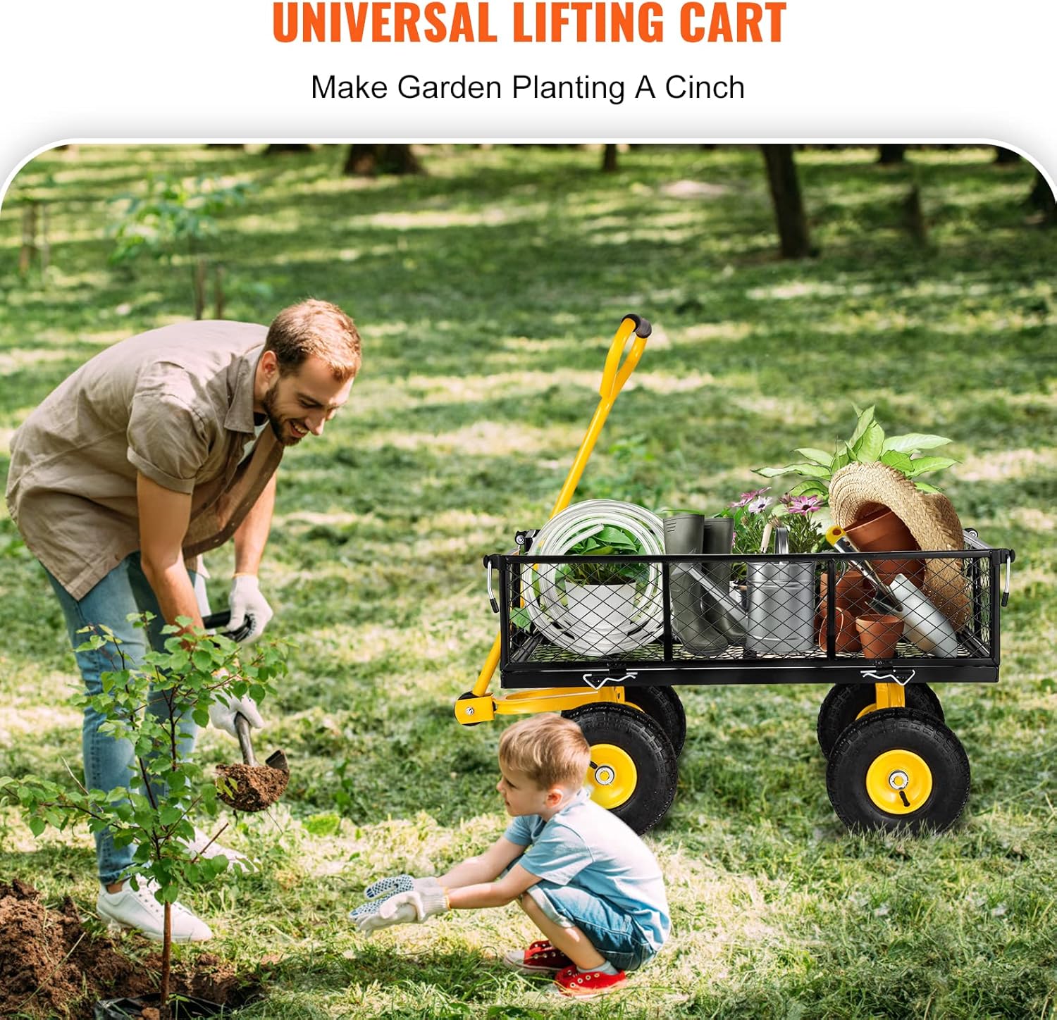 VEVOR 900 lb Steel Garden Cart Bundle with Suncast 15.5 Gallon Multi-Purpose Resin Cart